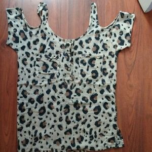 Hurley Leopard Print Cold Shoulder Blouse